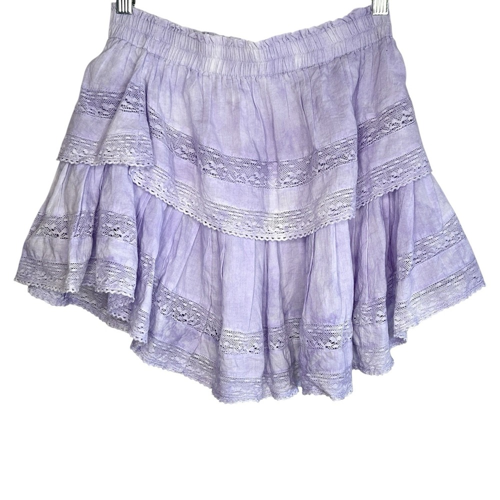 LoveShackFancy Boho Fairy Ruffle Mini Skirt XS Cottage Y2k Lace Concert Romantic